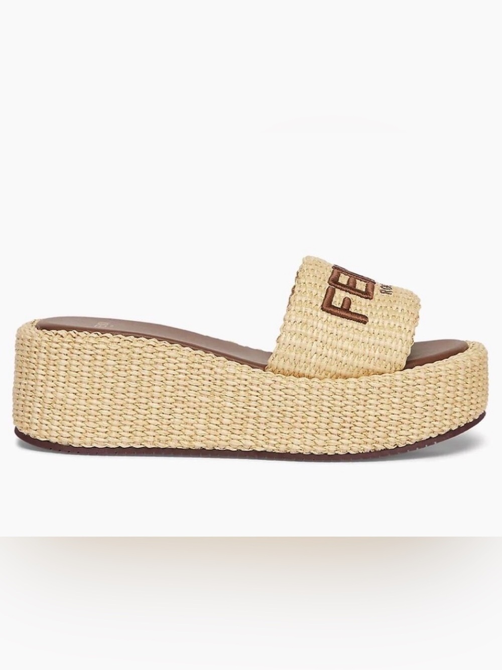 Fendi raffia slides platforms sandals natural beige shoes sz 40